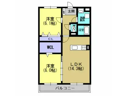 プランドール RI(2LDK/1階)の間取り写真