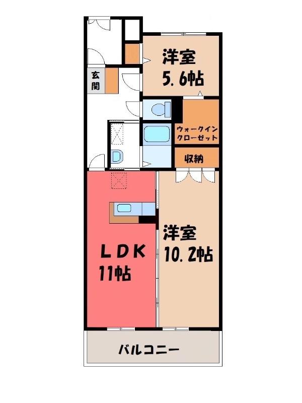 グランドヒルズヴィラ(2LDK/2階)の間取り写真