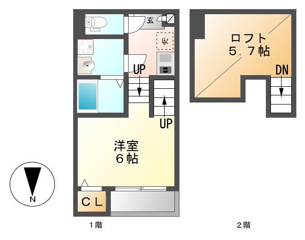 CRESTA(1K/2階)の間取り写真