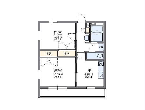 レオパレスOZ-2(2DK/2階)の間取り写真