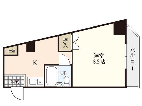 山市ビル(1DK/4階)の間取り写真