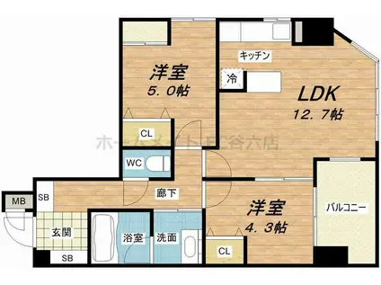 アーデンタワー北堀江(2LDK/13階)の間取り写真