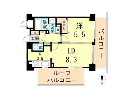 芦屋コンチェルト(1LDK/4階)の間取り写真
