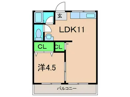 二田ハイツB棟(1LDK/2階)の間取り写真