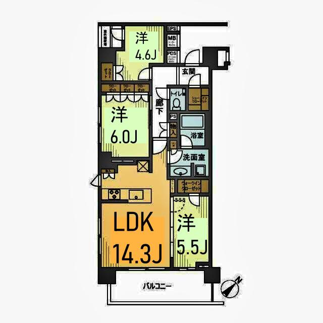 プレミスト横濱反町(3LDK/6階)の間取り写真