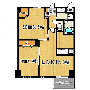 OUESTRIVIERE(2LDK/3階)の間取り写真