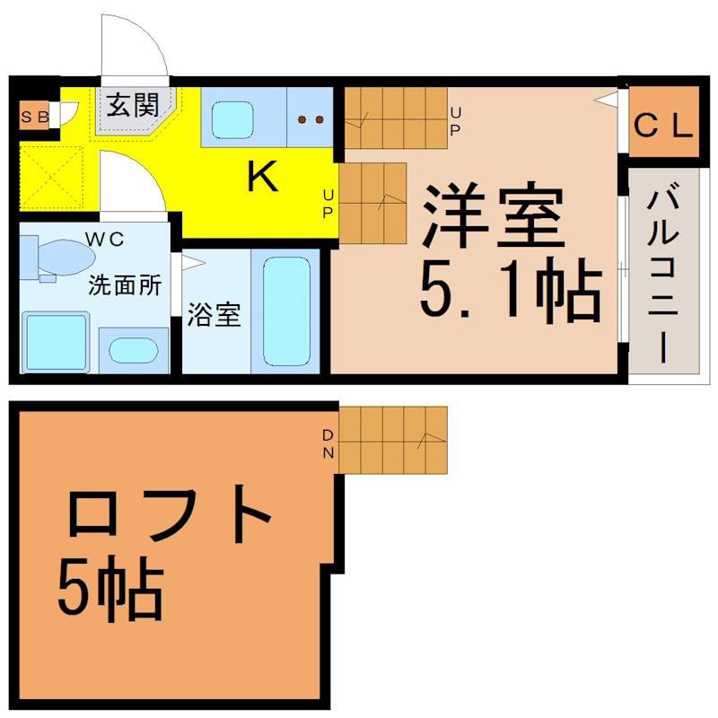 ハーモニーテラス川名町(1K/2階)の間取り写真