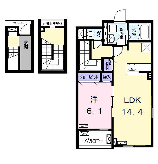 ハピネス(1LDK/3階)の間取り写真