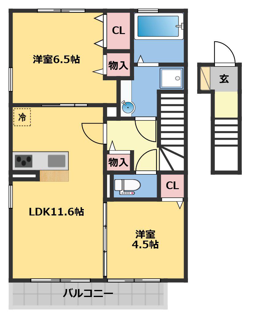 セルヴィス デ エスプリ(2LDK/2階)の間取り写真