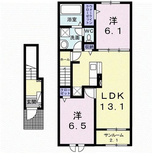 ブルースターI(2LDK/2階)の間取り写真