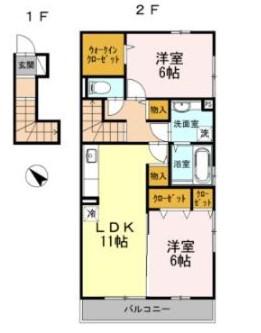 フローラ(2LDK/2階)の間取り写真