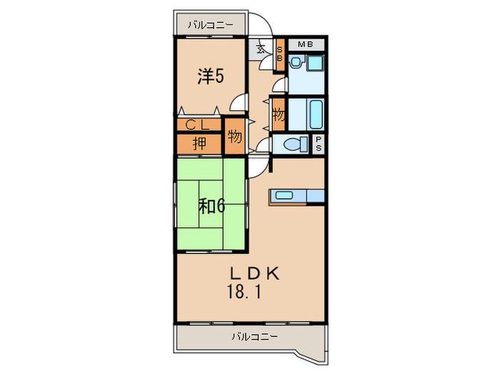 パルフェ武庫之荘(2LDK/4階)の間取り写真