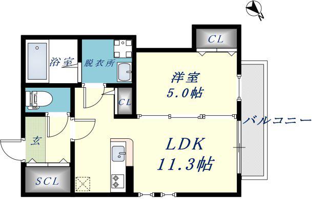 ポルト放出(1LDK/3階)の間取り写真