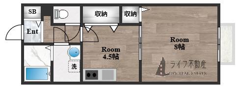 リバーサイド・ルーチェB棟(1DK/2階)の間取り写真