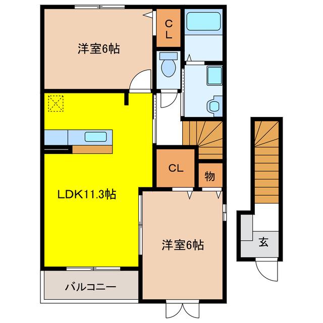 ゴールドフォレストII(2LDK/2階)の間取り写真