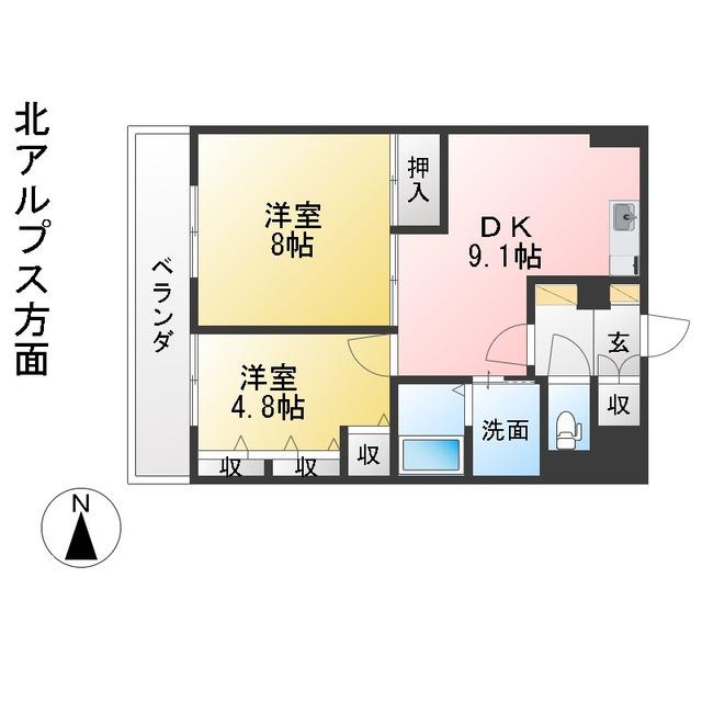 アルティザ松本(2DK/6階)の間取り写真