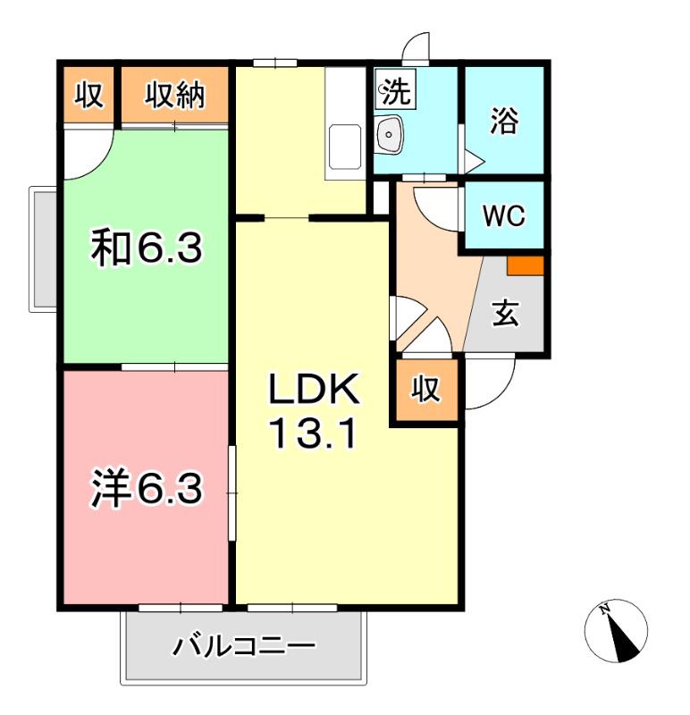 コーポアルカディアA棟(2LDK/1階)の間取り写真