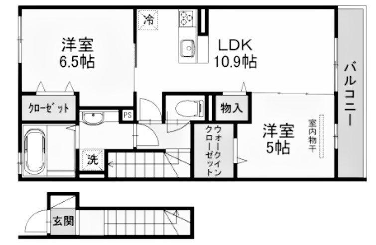 エスポワール垂水(2LDK/2階)の間取り写真