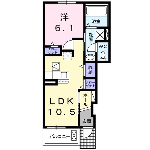 ラ・ヴィエルジュ(1LDK/1階)の間取り写真