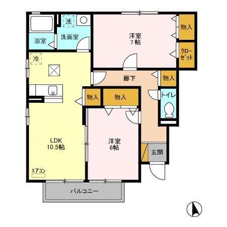 メルシーモア(2LDK/1階)の間取り写真