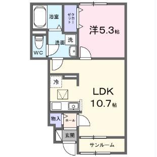 かのやIII(1LDK/1階)の間取り写真