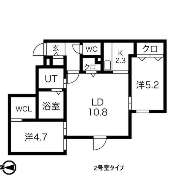 LE CLAIR MINAMIMARUYAMAルクレールミナミマルヤ(2LDK/2階)の間取り写真