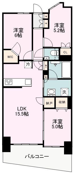 プラウド所沢(3LDK/2階)の間取り写真