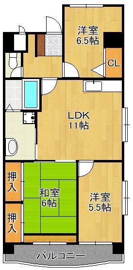 ジョイフル桧垣(3LDK/6階)の間取り写真