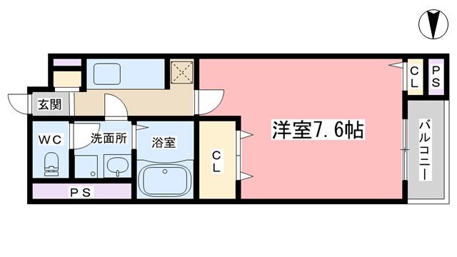 パレス山科西野(1K/2階)の間取り写真