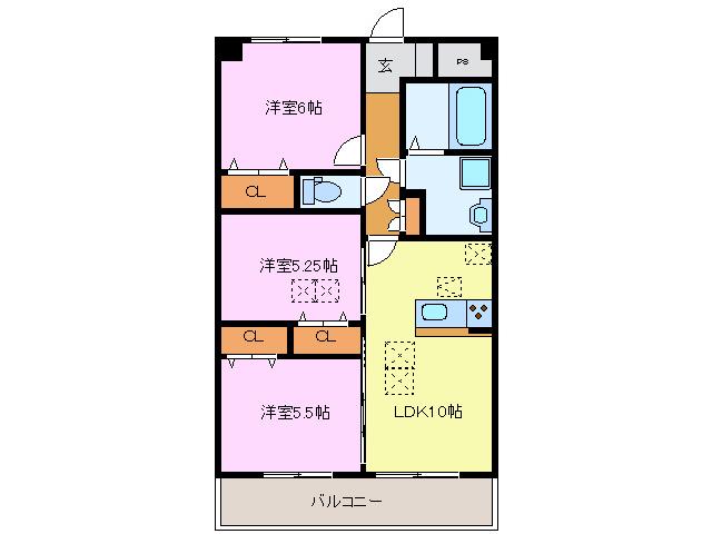 ルネスグラードI(3LDK/2階)の間取り写真