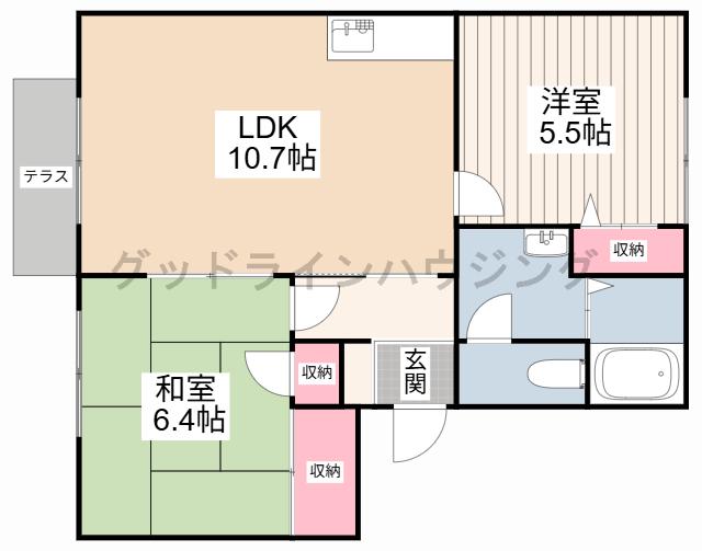 グリーンロードきた(2LDK/1階)の間取り写真