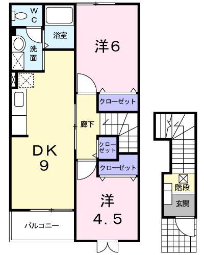 プラムフィールドC(2DK/2階)の間取り写真