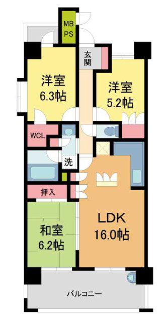 ザライオンズ池田I棟(3LDK/3階)の間取り写真
