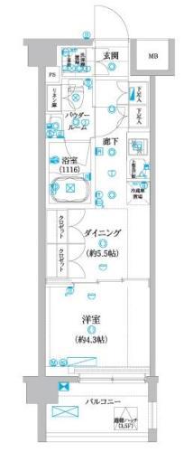 セジョリ押上(1DK/3階)の間取り写真