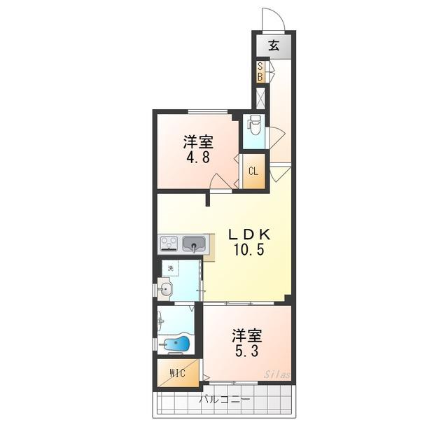 クリエオーレ鷹合(2LDK/2階)の間取り写真