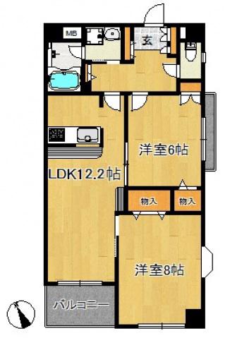 ボヌール宮前平(2LDK/4階)の間取り写真