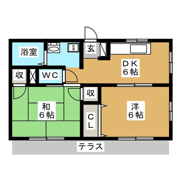 ノアハウス(2DK/1階)の間取り写真