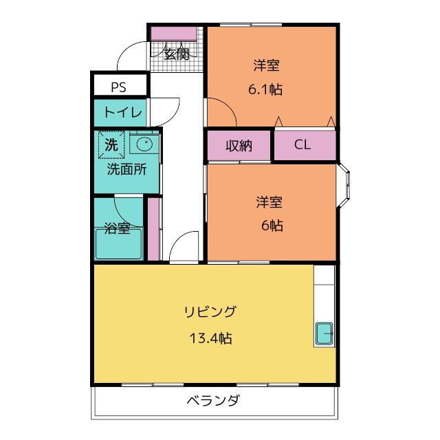スカイふじ(2LDK/2階)の間取り写真