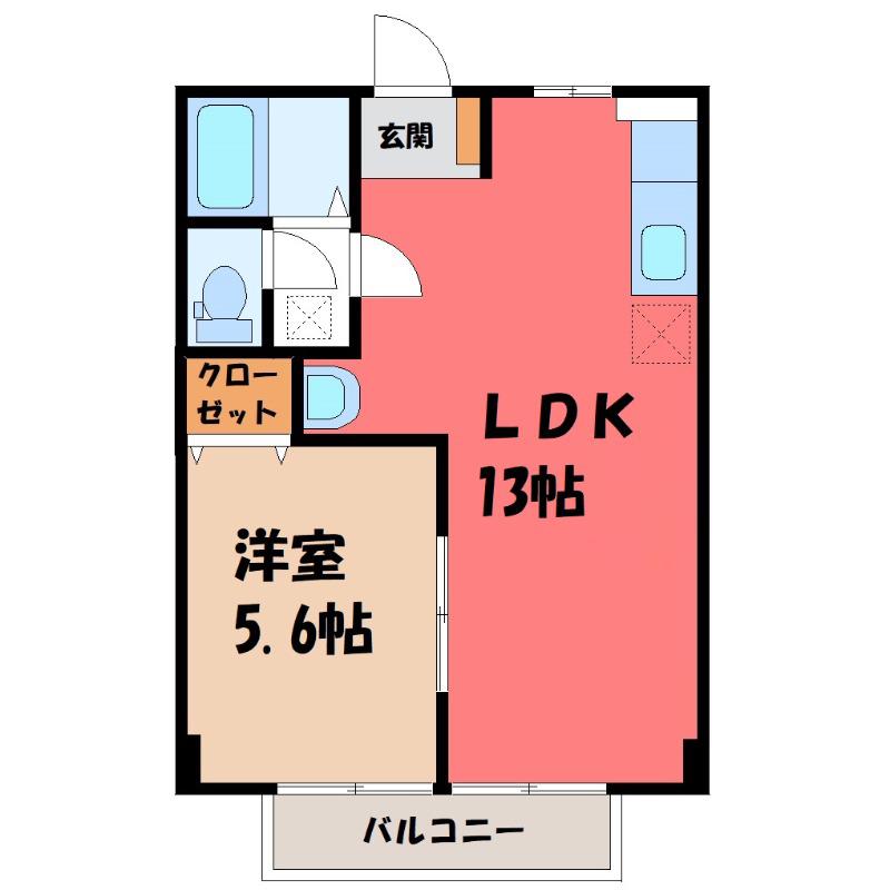 ラフランスB(1LDK/2階)の間取り写真