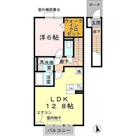 リビングタウン唐崎(1LDK/2階)の間取り写真