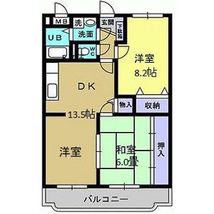 駒西ハイツII(2LDK/1階)の間取り写真
