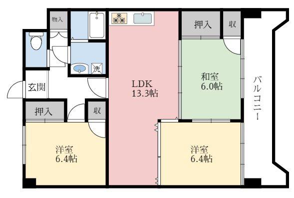 クレスト直方駅前(3LDK/4階)の間取り写真