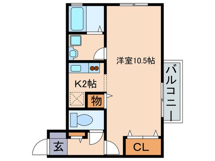 ベルコート木の座(1K/2階)の間取り写真