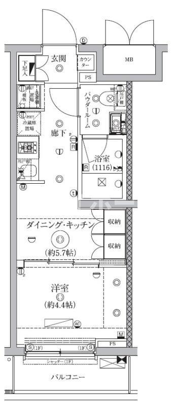 セジョリ鵜の木(1DK/4階)の間取り写真