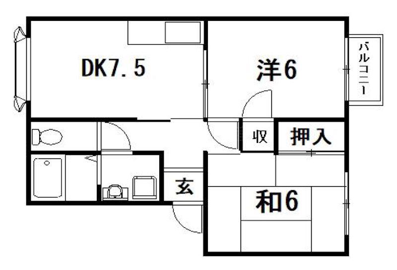 ヒルズ幸(2DK/1階)の間取り写真