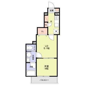 WOODCREST国立RESIDENCE(2K/1階)の間取り写真