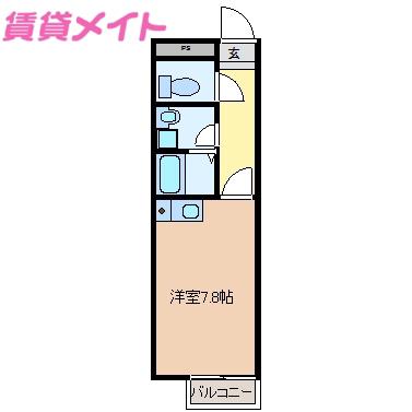 タウンカワサキA棟(ワンルーム/2階)の間取り写真