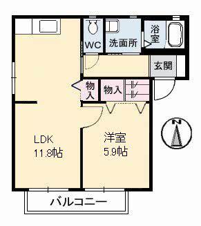 サザンコーポラスC棟(1LDK/2階)の間取り写真