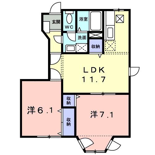 プリムヴェールI(2LDK/1階)の間取り写真