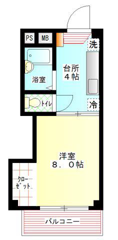 パークサイド山本(1K/4階)の間取り写真